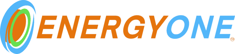 Logo of energy one on a blue background.