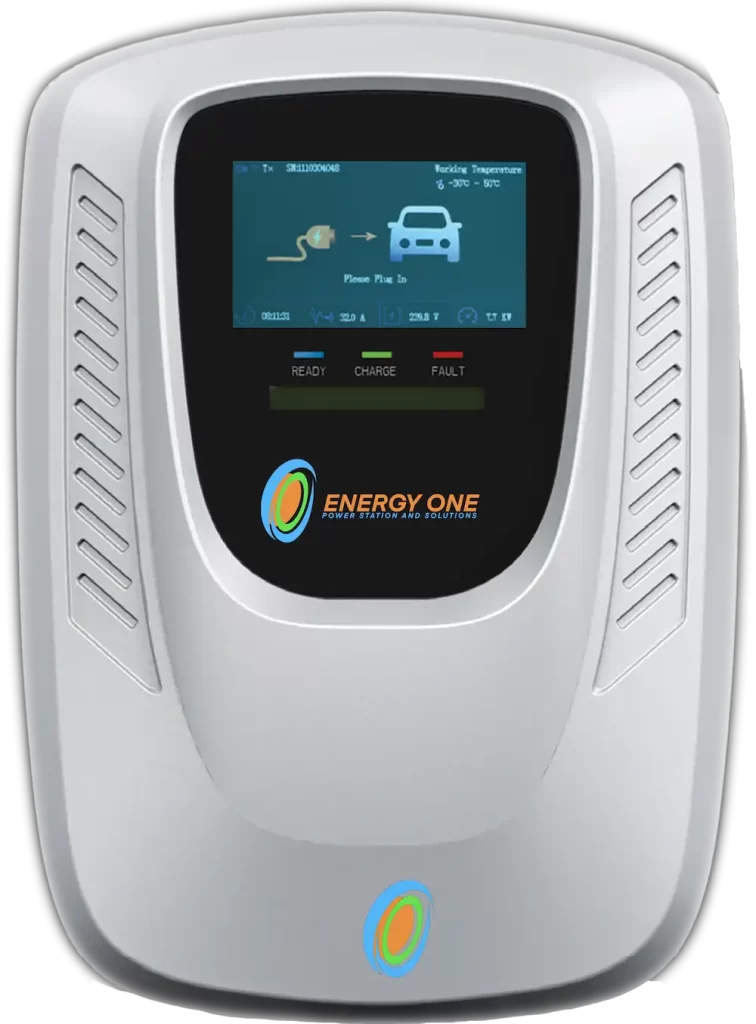Electric vehicle charging station interface displaying status and charging options.
