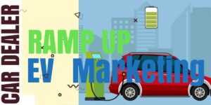 Car dealership focuses on electric vehicle marketing strategies against an urban backdrop.