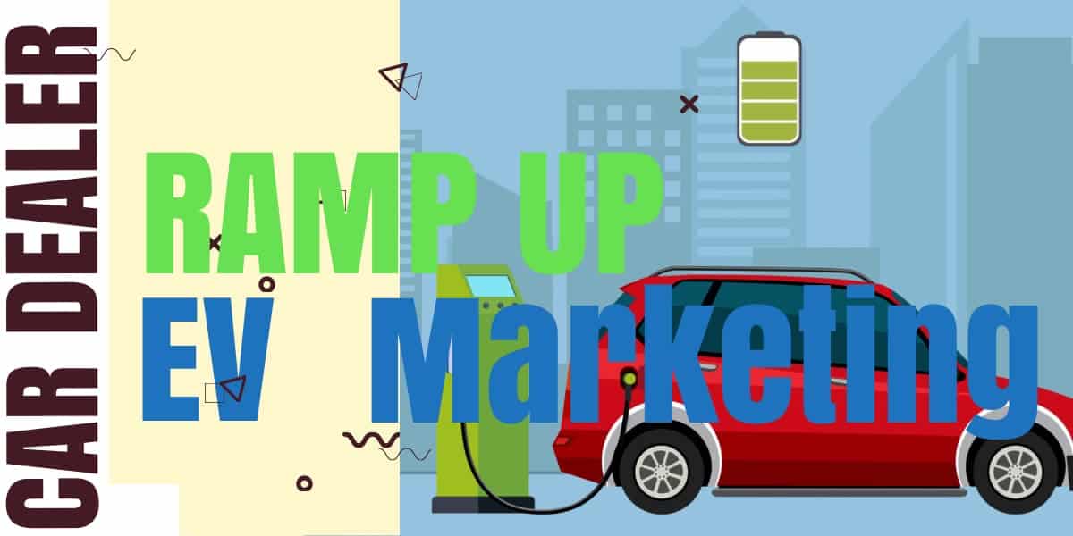 Car dealership focuses on electric vehicle marketing strategies against an urban backdrop.