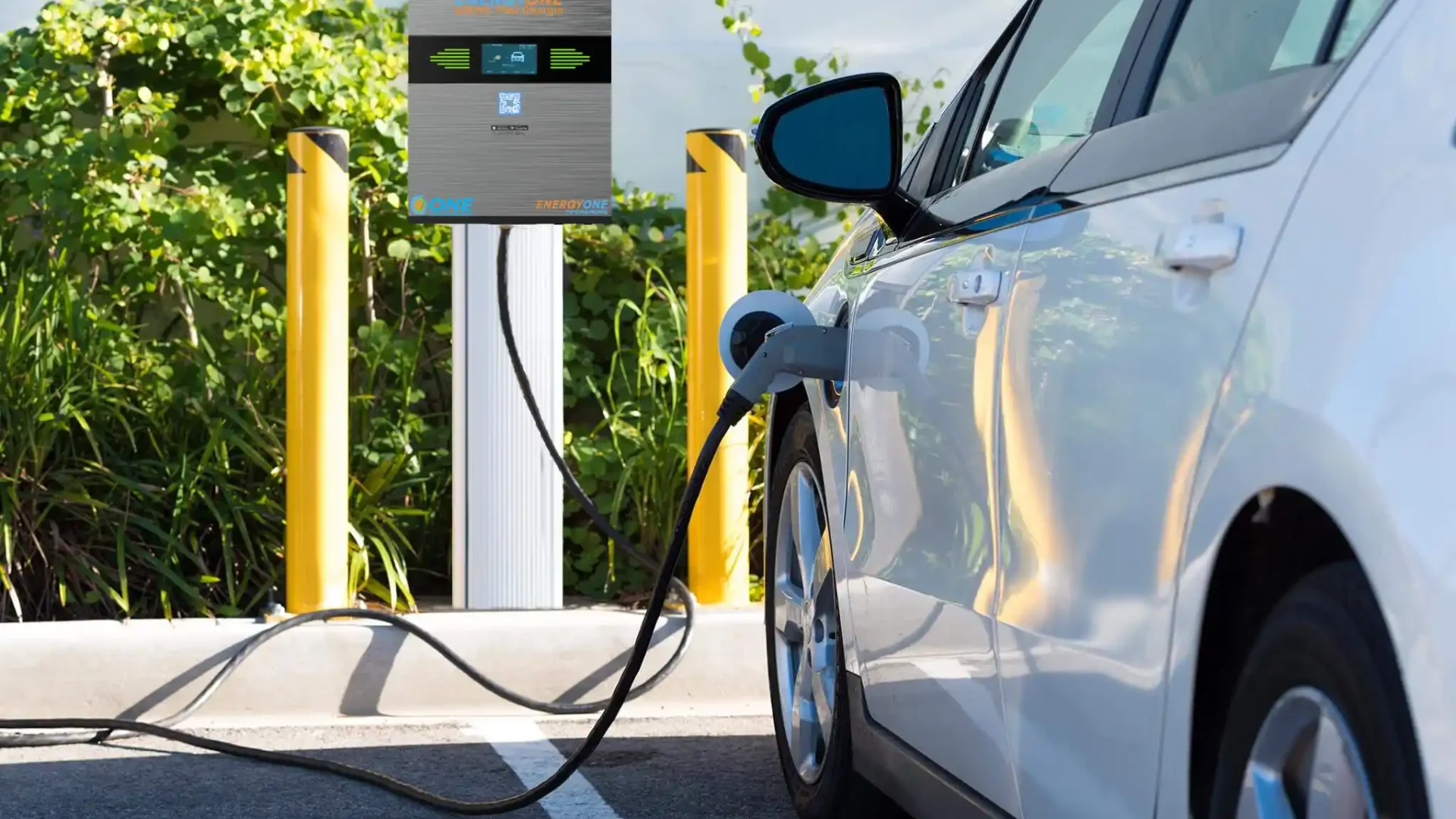 EnergyOne EV Charger plugged into one of the an EV Charging Station