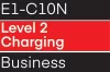 E1-E10N EV Charger Sign indicating 'level 2 charging' for electric vehicles at a business location.